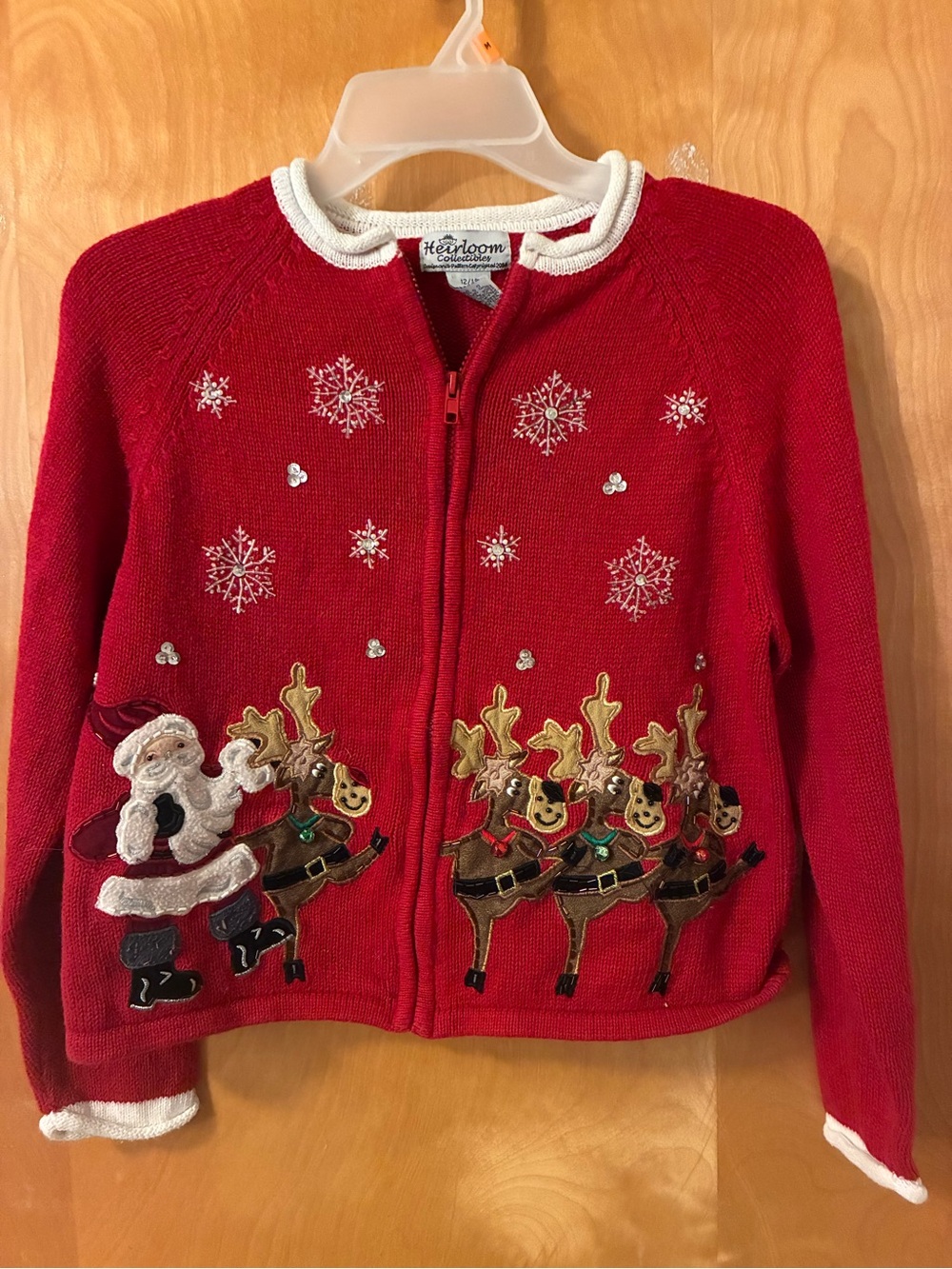 Heirloom Kids' Red Holiday Zip-Up Jacket with Reindeer & Santa 12/14